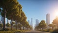 A Creative Rendering Of A City Street With Trees And A Road AI Generative