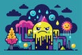 A creative representation of acid rain featuring colorful characters illustrating pollution effects on the environment, Royalty Free Stock Photo