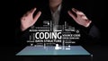 Hands Embracing Coding Concepts with Visual Representation of Data Structure, Error Handling, and Programming Elements Royalty Free Stock Photo