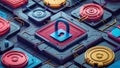 Intricate Cybersecurity Concept With Lock and Technological Patterns in Blue and Gold Royalty Free Stock Photo