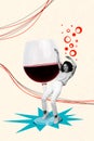 Creative restaurant menu collage picture of girl discotheque drink red sauvignon cabernet wine glass dance isolated on Royalty Free Stock Photo