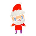 A creative retro cartoon of a bearded man crying wearing santa hat Royalty Free Stock Photo