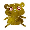 A creative retro cartoon of a cute stiched up teddy bear