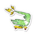 A creative retro distressed sticker of a amazing skateboarding alligator