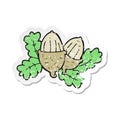 A creative retro distressed sticker of a cartoon acorns