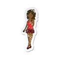 retro distressed sticker of a cartoon attractive office woman