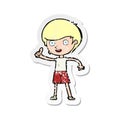 A creative retro distressed sticker of a cartoon boy giving thumbs up symbol Royalty Free Stock Photo