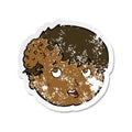 A creative retro distressed sticker of a cartoon boy with ugly growth on head Royalty Free Stock Photo