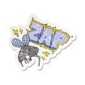 A creative retro distressed sticker of a cartoon fly zapped Royalty Free Stock Photo