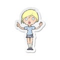 A creative retro distressed sticker of a cartoon girl asking question Royalty Free Stock Photo