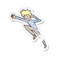 A creative retro distressed sticker of a cartoon jumping man Royalty Free Stock Photo