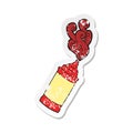 A creative retro distressed sticker of a cartoon ketchup bottle