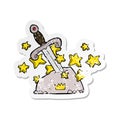 retro distressed sticker of a cartoon magical sword in stone