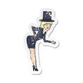 A creative retro distressed sticker of a cartoon magician woman