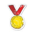 A creative retro distressed sticker of a cartoon medal Royalty Free Stock Photo