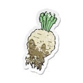 A creative retro distressed sticker of a cartoon muddy turnip Royalty Free Stock Photo