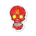 A creative retro distressed sticker of a cartoon mystic skull