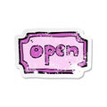 A creative retro distressed sticker of a cartoon open sign Royalty Free Stock Photo