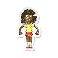 A creative retro distressed sticker of a cartoon pretty girl with shocked expression