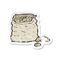 A creative retro distressed sticker of a cartoon sack of potatoes