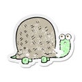 A creative retro distressed sticker of a cartoon sad turtle