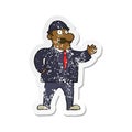 A creative retro distressed sticker of a cartoon sensible business man in bowler hat