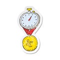 A creative retro distressed sticker of a cartoon stopwatch and medal Royalty Free Stock Photo