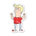 A creative retro distressed sticker of a cartoon surprised man flexing biceps Royalty Free Stock Photo