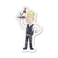 A creative retro distressed sticker of a cartoon waiter