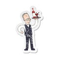 A creative retro distressed sticker of a cartoon waiter