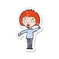 A creative retro distressed sticker of a cartoon woman explaining her point Royalty Free Stock Photo