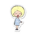 A creative retro distressed sticker of a cartoon woman explaining her point Royalty Free Stock Photo