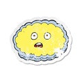 A creative retro distressed sticker of a shocked cartoon cloud face
