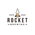 Creative rocket brewing logo, bottle of rocket vector illustration