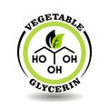 Creative round icon Vegetable Glycerine with chemical formula sign and green leaves symbol for organic E422 glycerol food logo