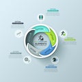 Creative round infographic design layout with 5 lettered overlapping elements