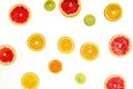Creative sample of lime, orange and grapefruit. flat lay. Food concept. Lime orange and grapefruit on a white background