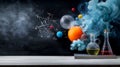 Creative Science Background with Formulas and Colorful Smoke Royalty Free Stock Photo