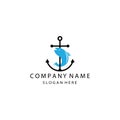 Creative sea fish logo illustration anchor color vector design template