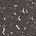 Creative seamless pattern with arrows and pointers. White line on black background. Vector illustration. Linear style