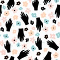 Creative seamless pattern with gloves. Ink drawn texture with hands. Vector illustration