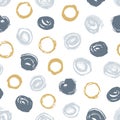 Creative seamless pattern with gray and brown round paint marks on white background. Modern backdrop with circular brush
