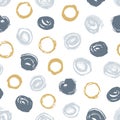 Creative seamless pattern with gray and brown round paint marks on white background. Modern backdrop with circular brush Royalty Free Stock Photo