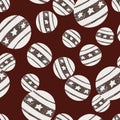 Creative seamless pattern with random doodle circus balls with stars. Brown background. Simple design