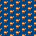 Seamless colorful pattern with creamy muffins and classic blue background. Creative banner