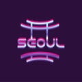 Creative Seoul city logo. South Korea landmark icon with caption. Typographic vector design element for website, flyer