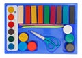 Creative set of aquarelle paint box, plasticine Royalty Free Stock Photo