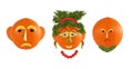 Creative set of food concept. Few funny portraits from vegetables and fruits