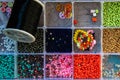 A creative set of various beautiful sewing handmade materials .beads weaving