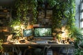 Creative setups for working in non-traditional environments. Remote work concept.